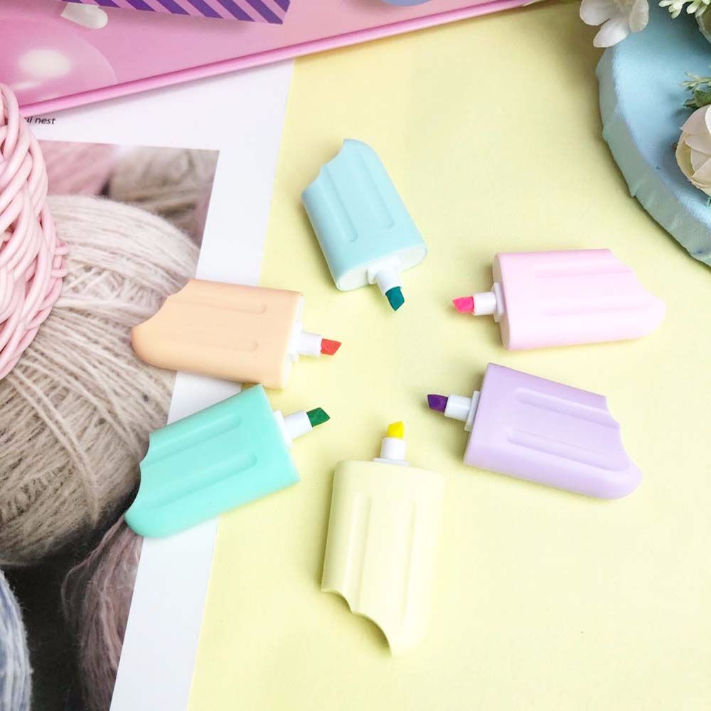 Set 6 bút dạ quang nhiều màu sắc hình que kem dễ thương