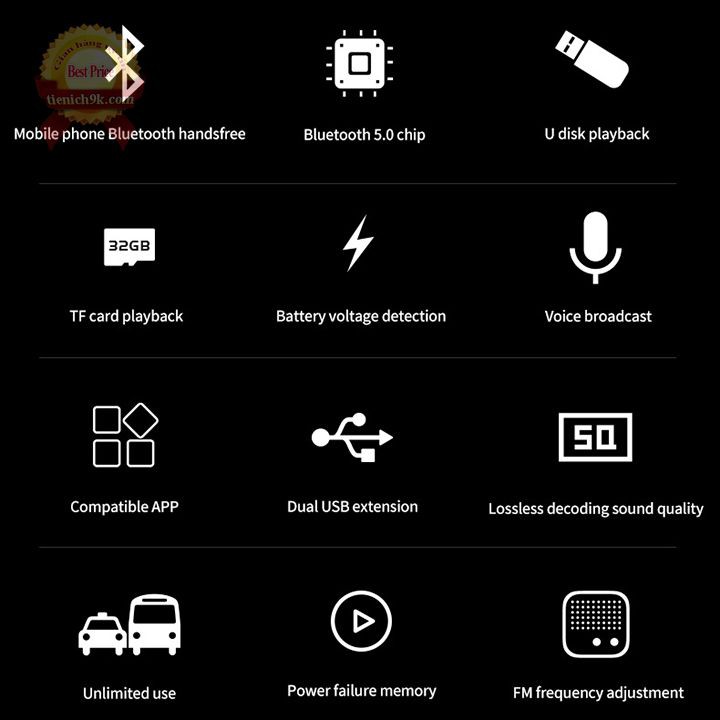 Tẩu bluetooth phát nhạc trên ô tô xe hơi 2 cổng USB CAR E5 sạc nhanh 3.1A FM thẻ nhớ