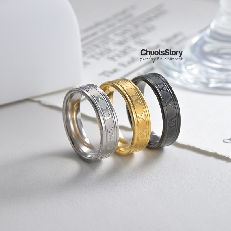 Nhẫn titan thời trang không gỉ số la mã, nhẫn nam nữ unisex cá tính - NSU00011 - ChuotsStory