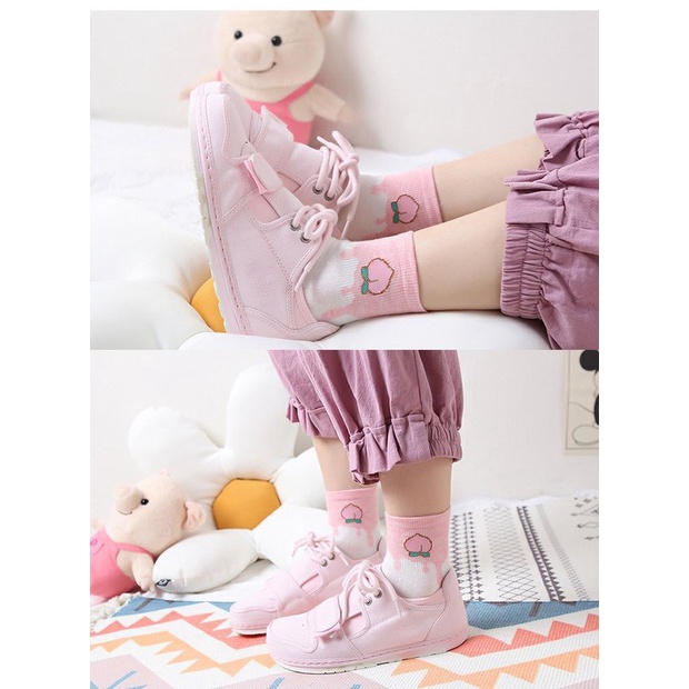 Set 5 đôi tất cổ cao Bivota vớ nữ họa tiết đồ ăn cực xinh xắn T18