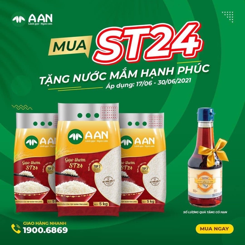 3 túi gạo ST24 + 1 chai nước mắm Hạnh Phúc 250ml 50 độ đạm -  Gạo thơm, dẻo A An đạt top 3 gạo ngon nhất thế giới