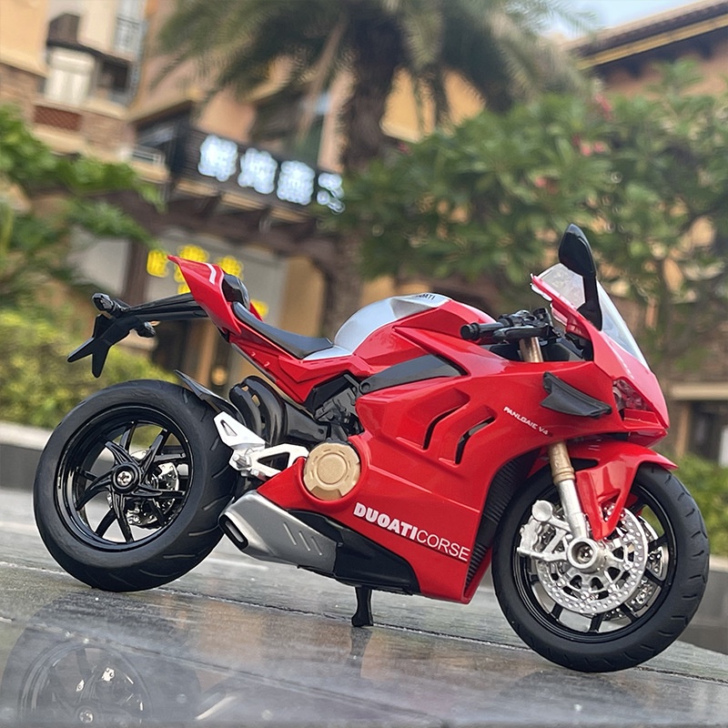 XE MÔ HÌNH MOTO DUOATI Panigale V4S màu đỏ có ĐÈN, ÂM THANH | HUAYI MODEL tỷ lệ 1:12 - Z SHOP