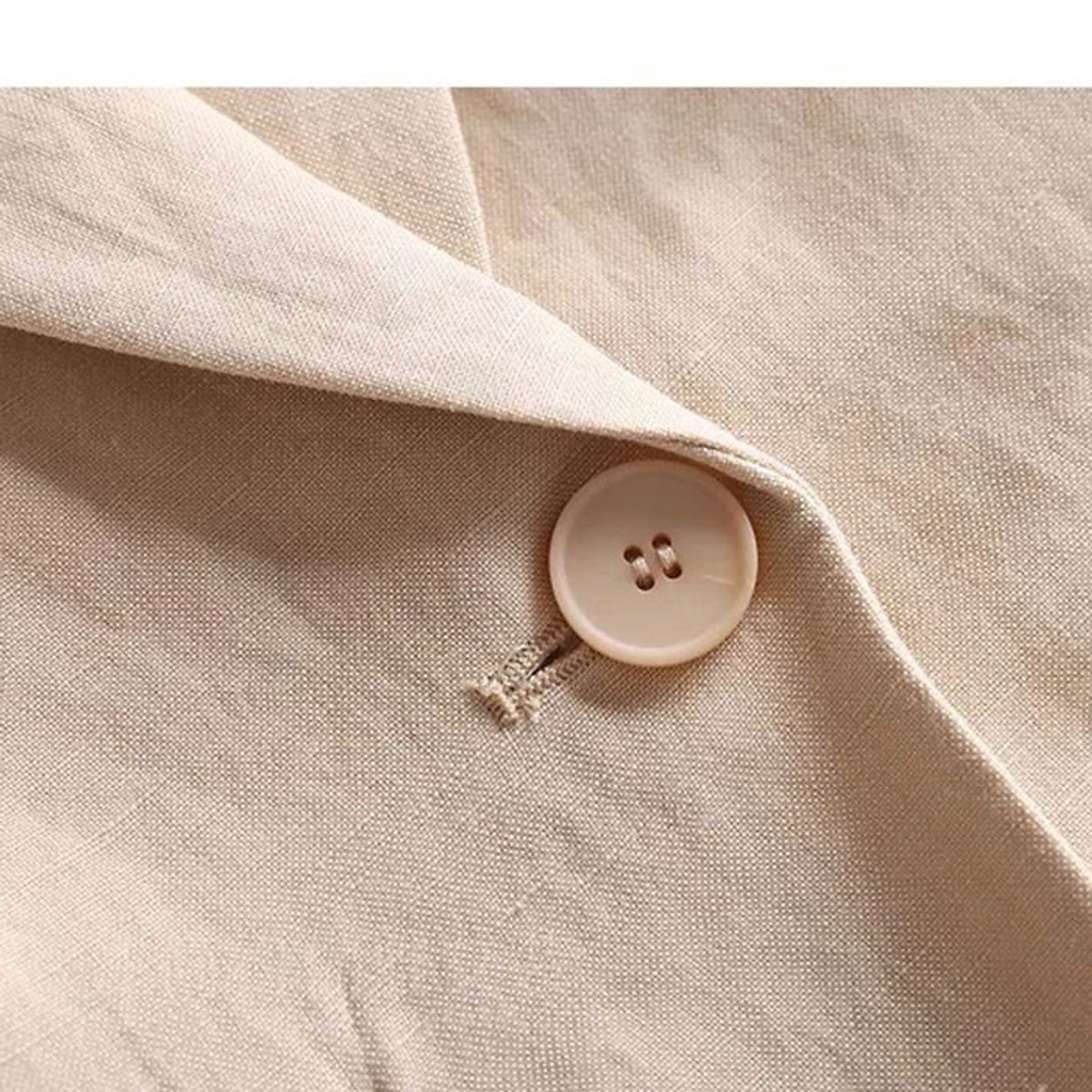 Áo Vest Blazer Linen Nữ, Dáng Lửng Ve Ngóc, Tay Lỡ Trẻ Trung