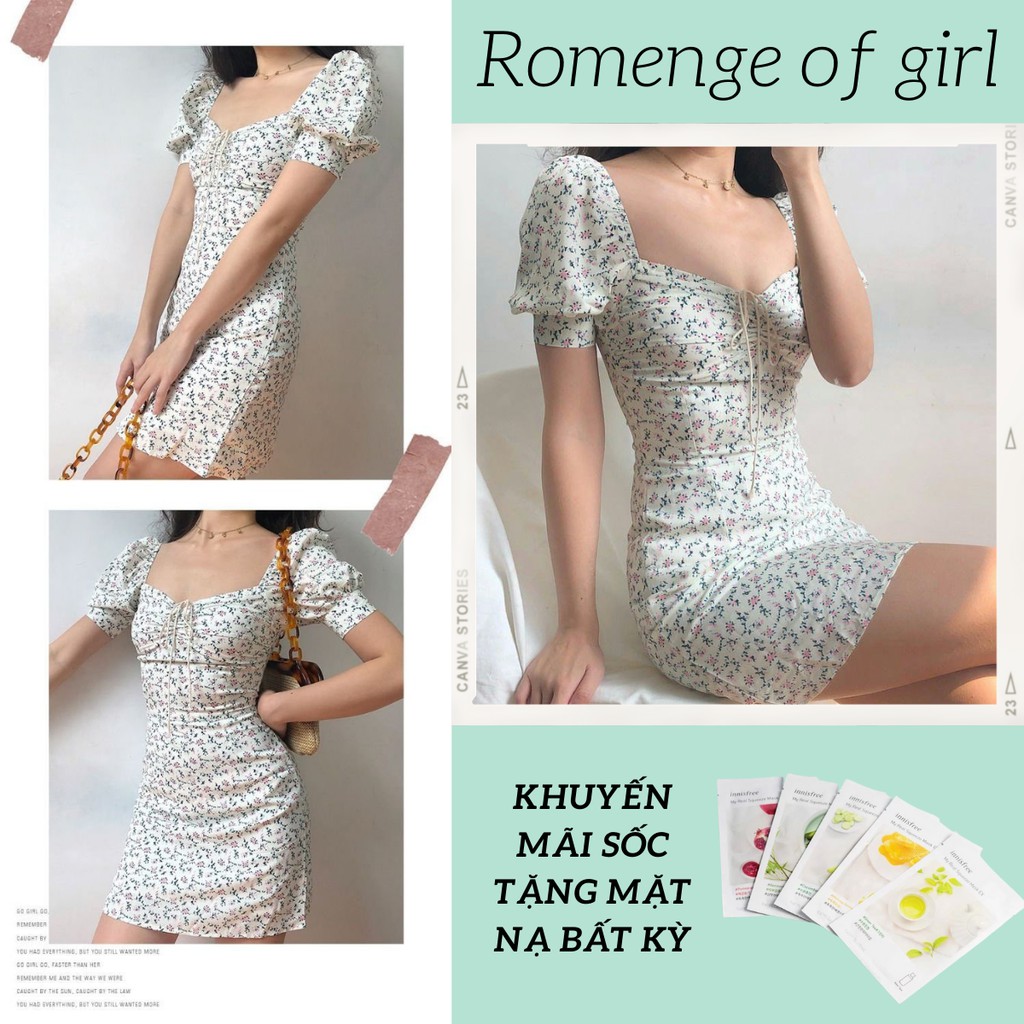 Đầm Nữ, Váy Nữ Họa Tiết Hoa Nhí Cố Vuông Dáng Ôm SIXTEEN.