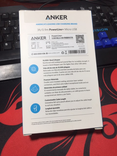 Dây cáp sạc Anker Powerline + Micro Usb 0.9m cho Android A8142