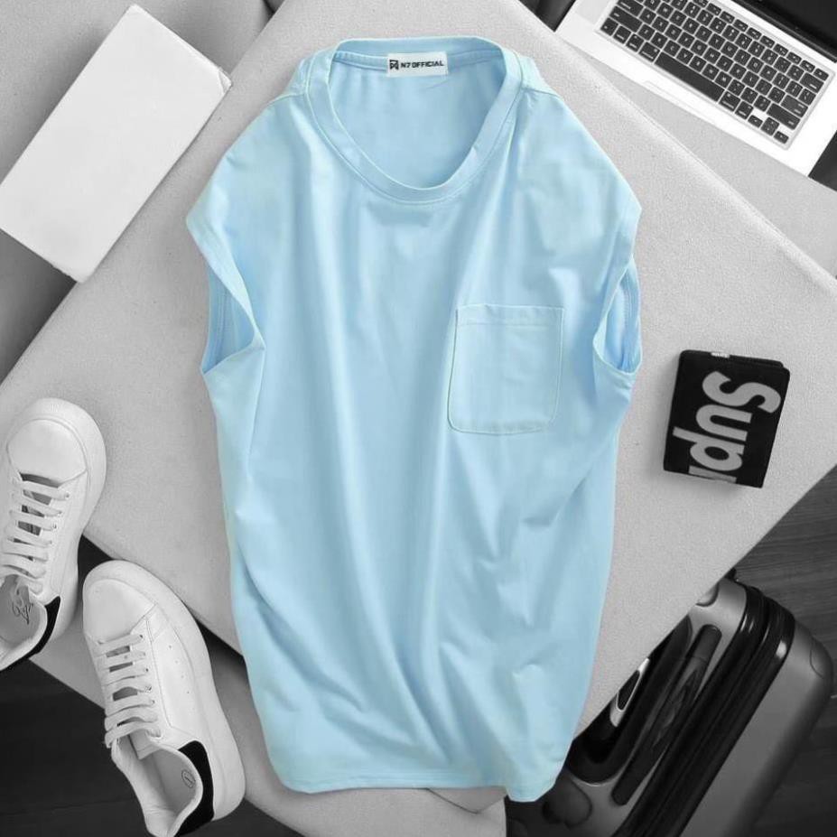 ! Áo thun TANKTOP TRƠN CÓ TÚI  Unisex N7 Basic Tee mùa hè phông trơn nam nữ tay lỡ oversize form rộng đường phố . Đẹp