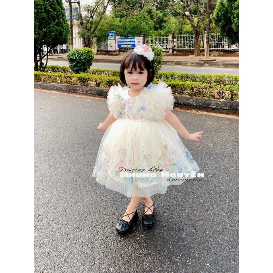 Vải lưới Elsa đính sao lấp lánh may váy công chúa