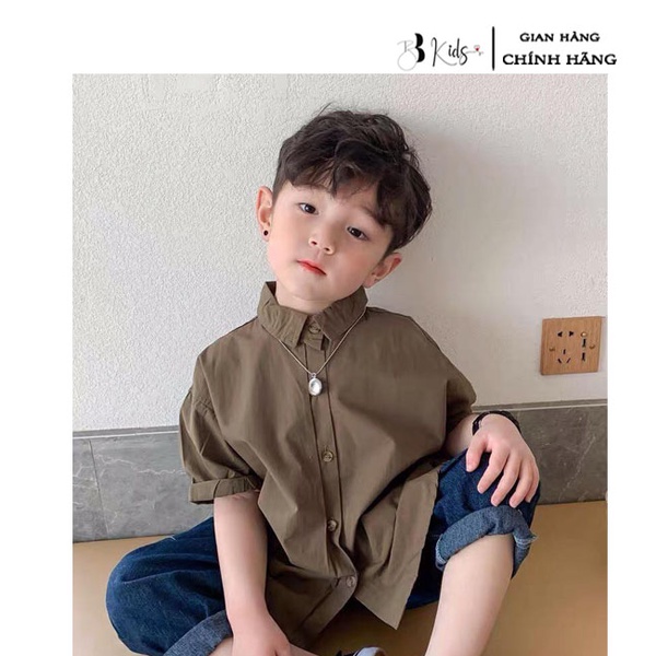 Áo Sơ Mi Ngắn Tay BB Kids Phong Cách Hàn Quốc Cho Bé Trai ( Màu Nâu)