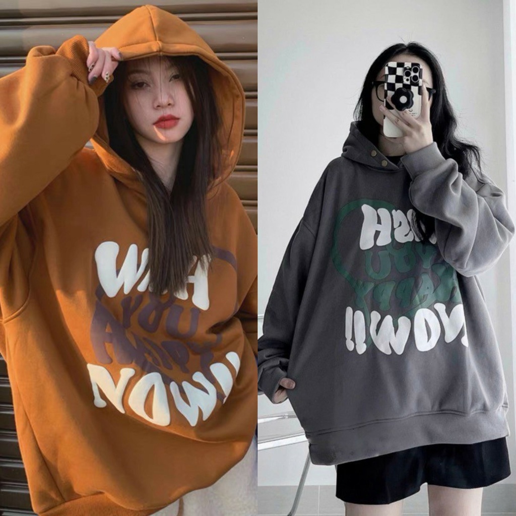 Áo Hoodie Nỉ Lót Bông Dây Kéo in chữ WISH NOW form rộng ullzang Unisex shopmap