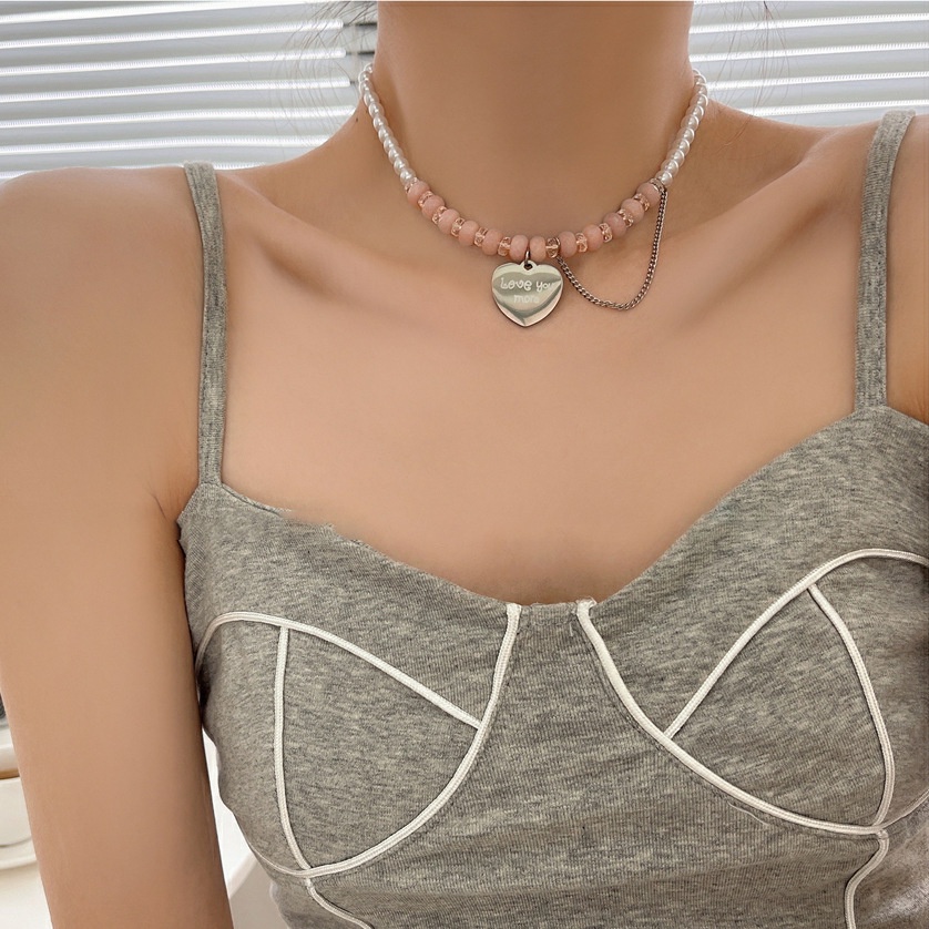 Vòng cổ bằng thép titanium đính đá màu sắc ngọt ngào dành cho nữ