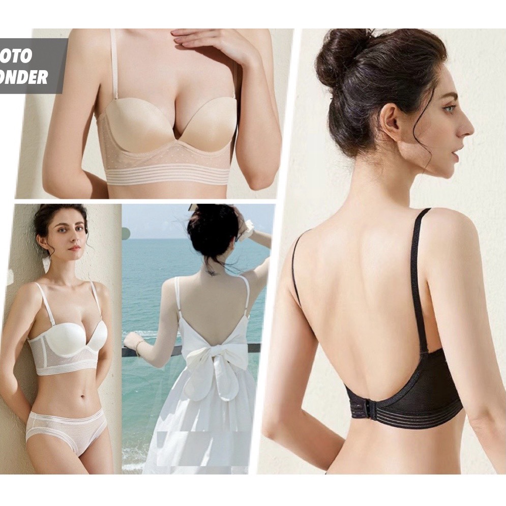 Áo ngực mặc váy hở lưng, áo lót chữ U đệm dày mặc đầm hở lưng phối ren sexy