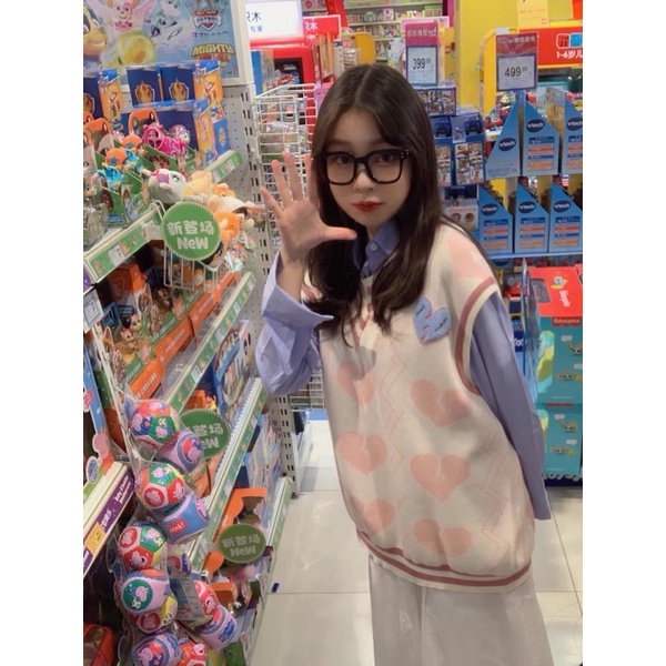 (ORDER.buiny) Set áo vest len gile MORAN form rộng phối viền màu hồng đáng yêu điệu đà Hàn Quốc (hàng mới về) | BigBuy360 - bigbuy360.vn