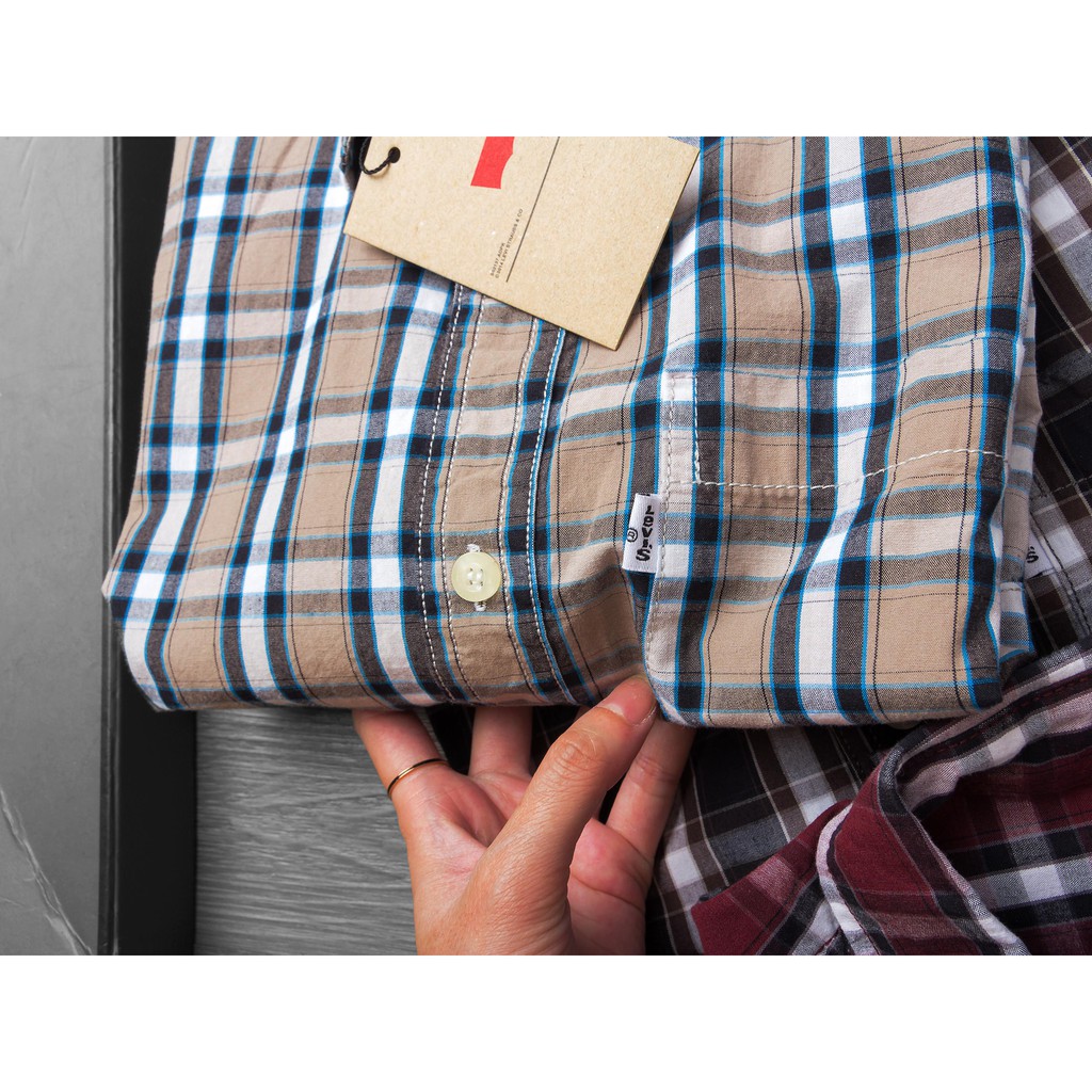[Ảnh thật 100%] Áo sơ mi caro tay ngắn cao cấp LEVIS màu Xanh Dương kẻ trắng - Phong Cách Du Lịch | BigBuy360 - bigbuy360.vn