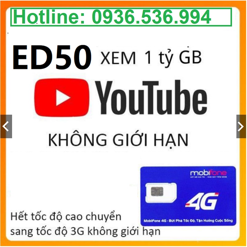 Sim data 4G Mobifone ED50 -DTHN- Sim vào mạng full data - 50k 1 tháng không giới hạn, dùng toàn quốc