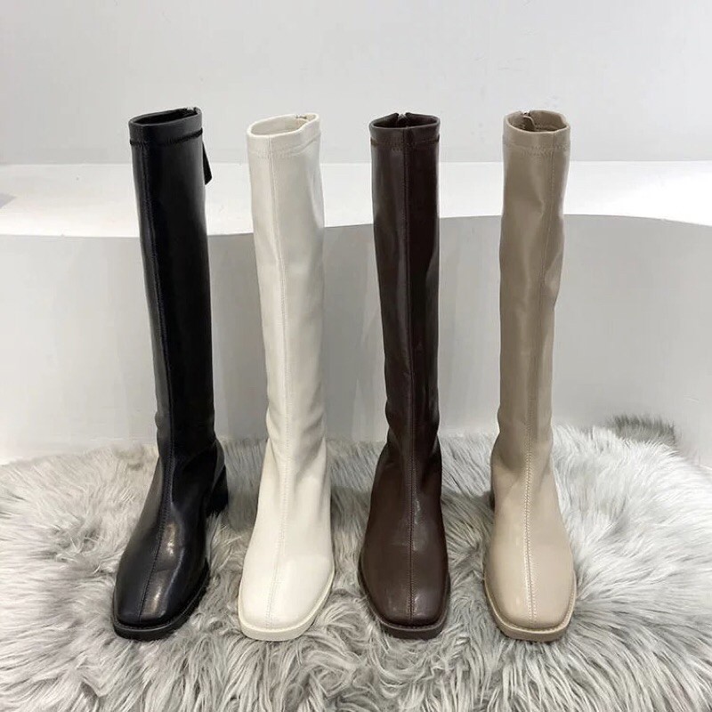 (ORDER) Giày boot nữ trơn cao cổ thấp cổ sọc thẳng dài có khoá kéo sau boots nữ ulzzang | BigBuy360 - bigbuy360.vn