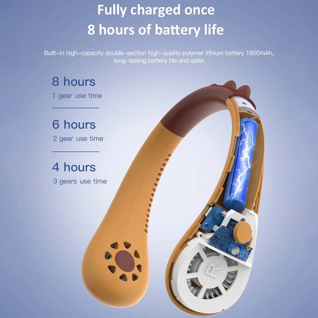 Quạt Thể Thao Đeo Cổ Không Cánh Sạc Usb Tiện Dụng