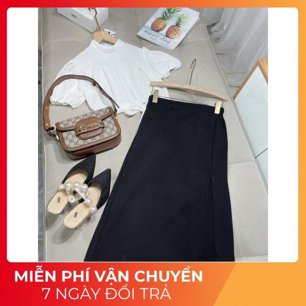 [ 𝐅𝐑𝐄𝐄 𝐒𝐇𝐈𝐏 ] Set Tay Bồng Buộc Nơ Eo Mix Chân Váy Xẻ