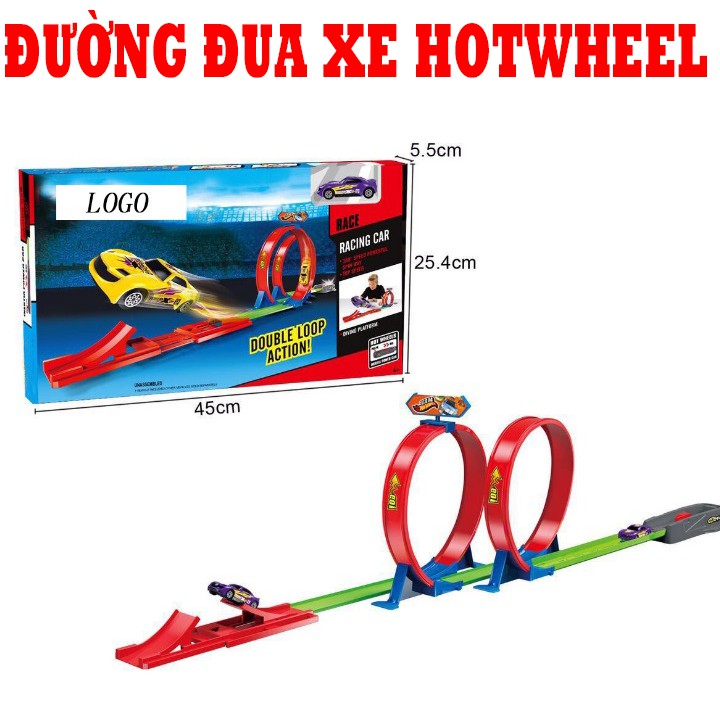 Mô hình đường đua Hot wheels siêu tốc bộ lắp ghép đồ chơi trẻ em gồm 1 xe và 2 vòng xoắn