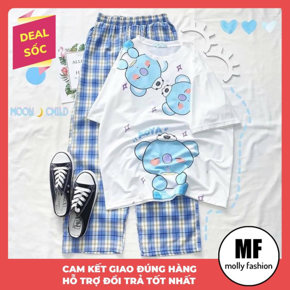 Set đồ bộ nữ quần caro kate ống rộng NHIỀU MẪU 2, đồ bộ hoạt hình Freesize Molly Fashion ❗ *