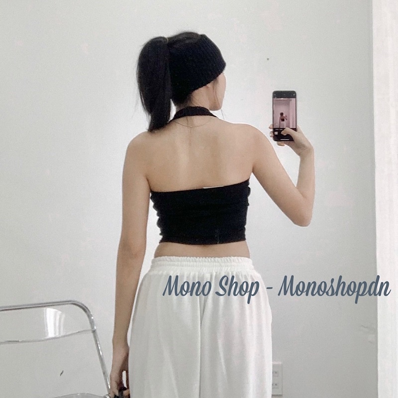 Áo thun croptop cổ yếm có mút ngực kiểu dáng đơn giản dễ mặc Ảnh thật/ sẵn