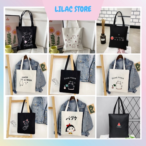 Túi Tote Túi vải Canvas Nhiều Hoạ Tiết Có Khoá Đựng Vừa A4 2 Lớp Dày Dặn