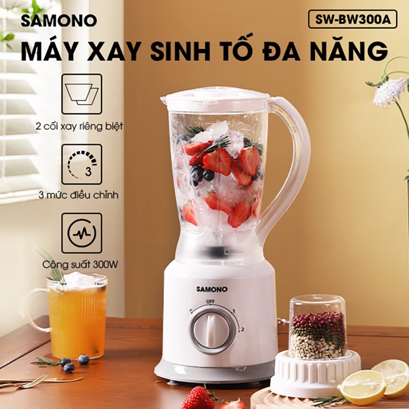 Máy xay sinh tố đa năng SAMONO SW-BB300A dung tích 1.5L công suất 300W với 2 cối xay gia vị xay sinh tố