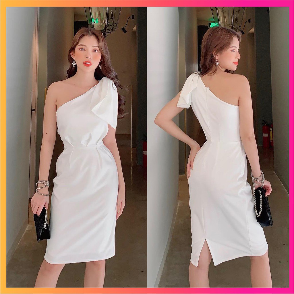 Đầm Dự Tiệc ⭕FREESHIP ⭕Đầm Nữ Trắng Lệch Vai Nơ To