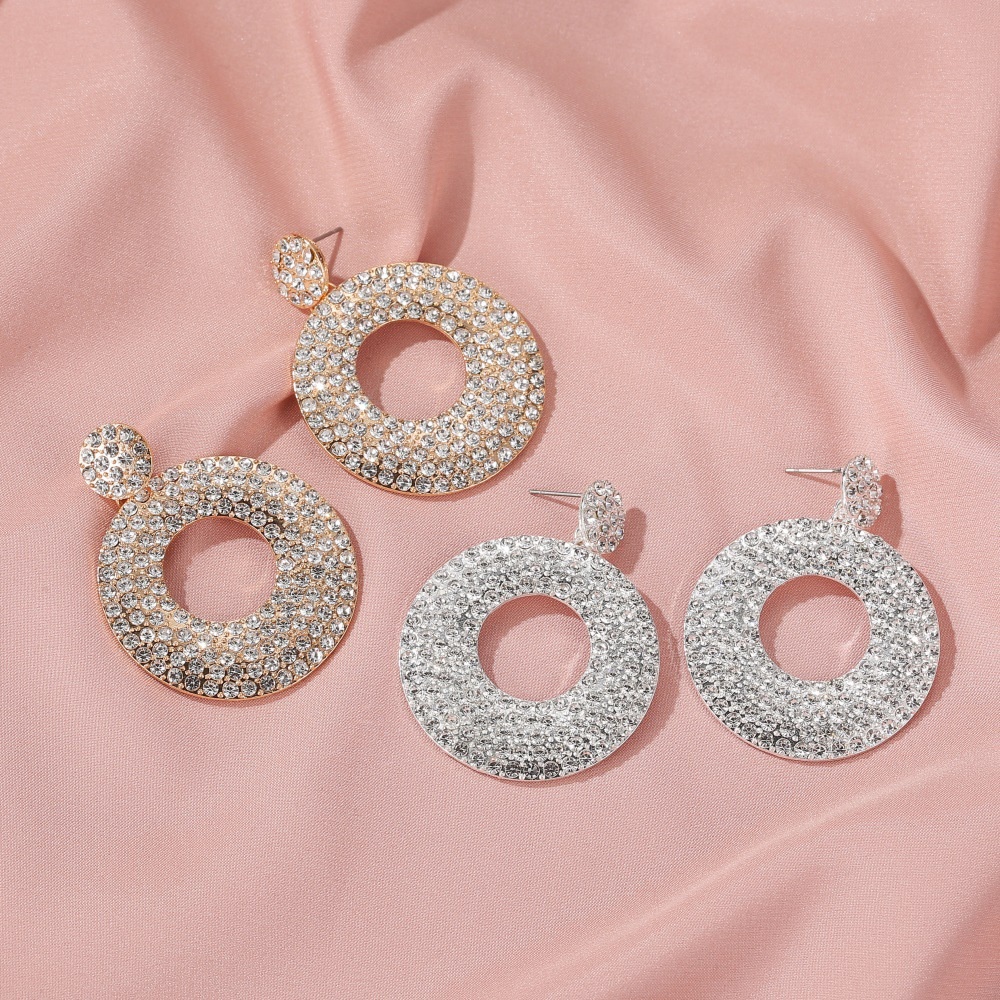 Bông Tai Hình Tròn Đính Kim Cương Giả Phong Cách Retro Thời Trang Mới