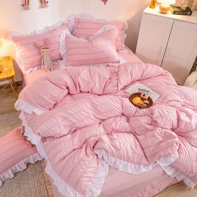 Bộ Chăn Đũi Nhật mẫu mới siêu xinh sét 4 món có viền bèo độc lạ