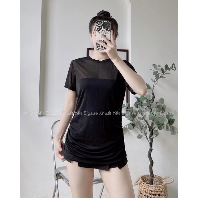 Áo thun nữ cổ tròn cách điệu rúm eo ❤Khuất Yến Bigsize❤ dáng ôm vừa co giãn 4 chiều chất liệu thun giấy mỏng mát
