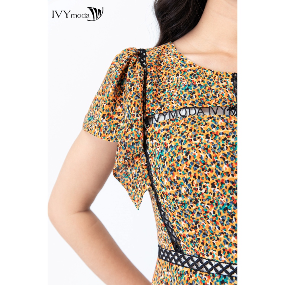 Đầm lụa xòe họa tiết IVY moda MS 48M6677