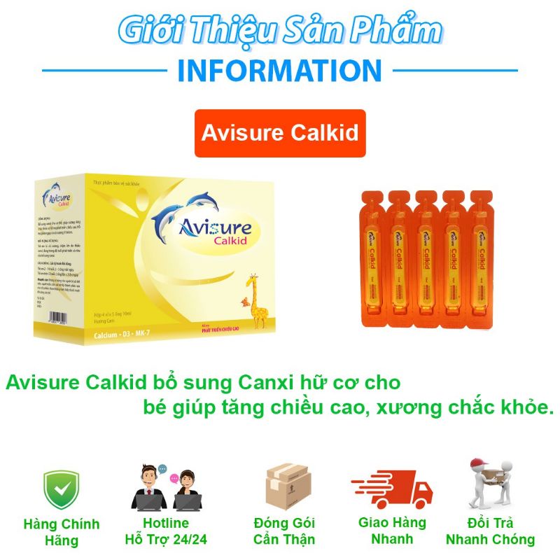 AVISURE CALKID - bổ sung canxi nano hộp 30 ống uống hương cam