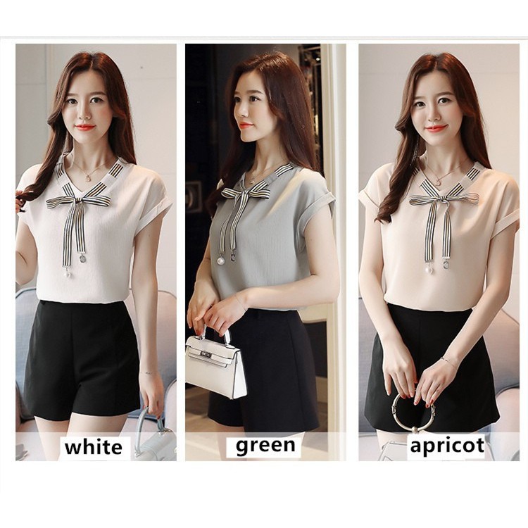 Áo sơ mi nữ voan chiffon tay ngắn thời trang công sở Hàn Quốc