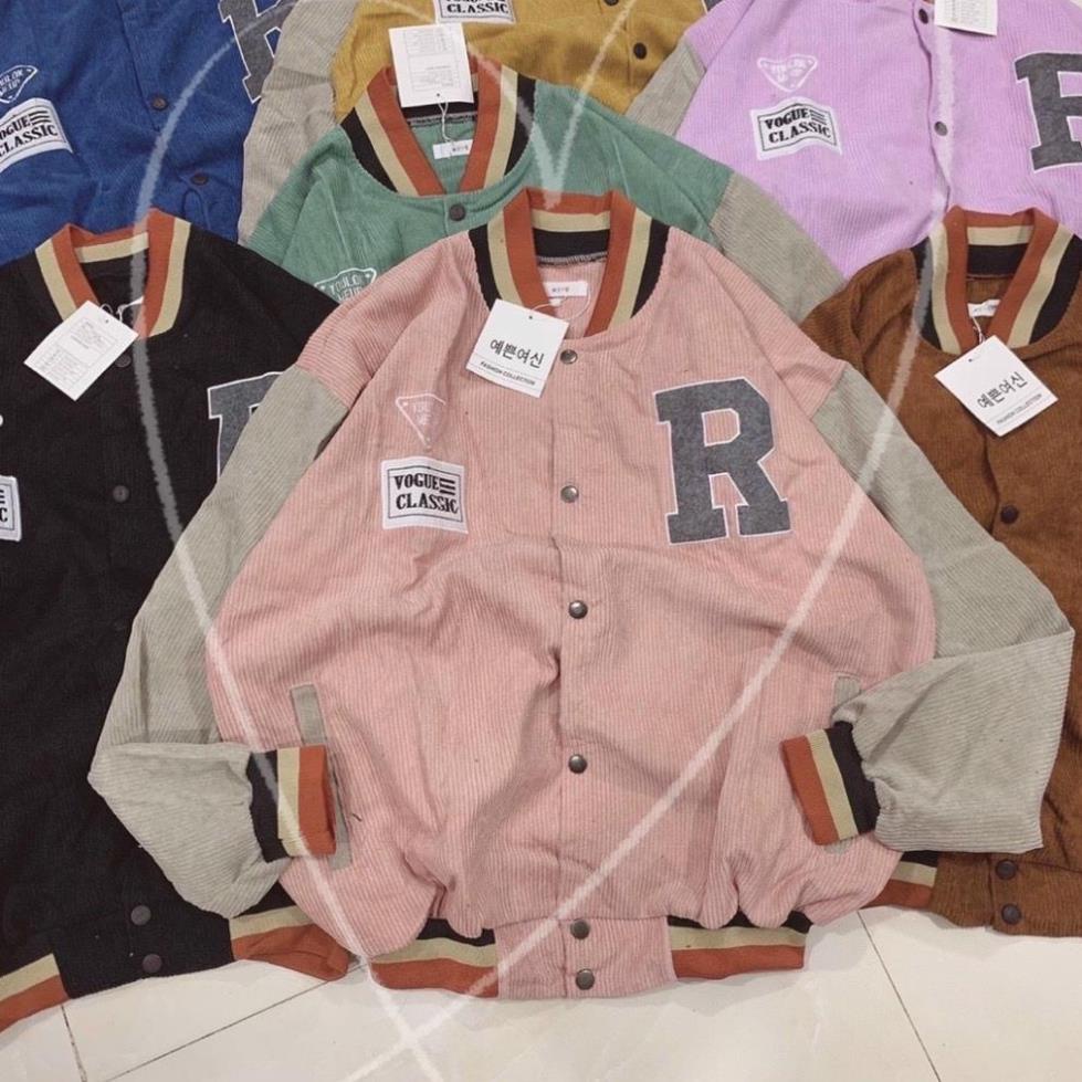Áo khoác nữ rẻ bomber nhung tăm thêu logo R hàng rất đẹp cực chuẩn-A811