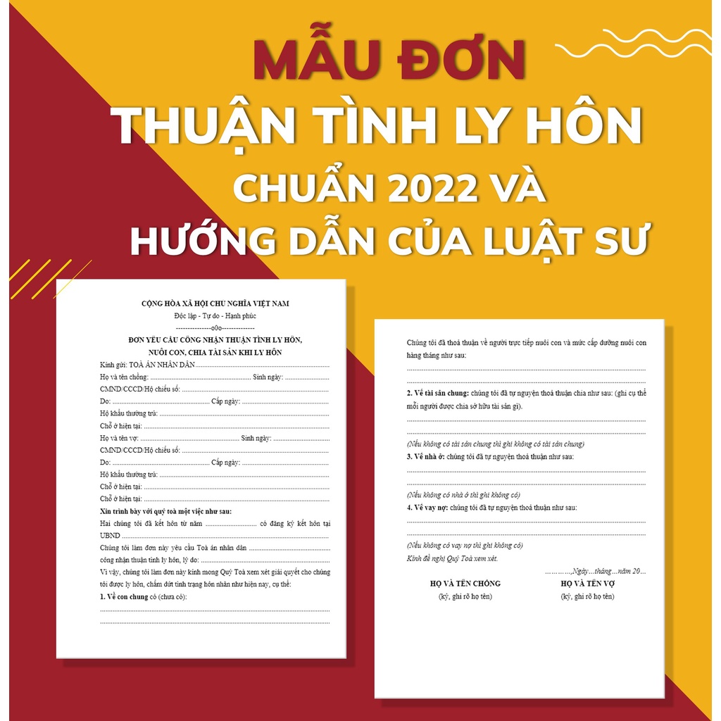 Đơn ly hôn thuận tình chuẩn mới nhất + Hướng dẫn của Luật sư cách viết đơn, hướng dẫn nộp đơn, hồ sơ, thủ tục ly hôn