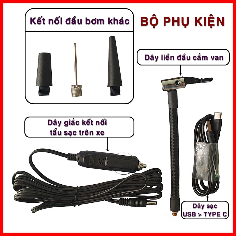 Bơm lốp ô tô Gopro cầm tay chạy pin