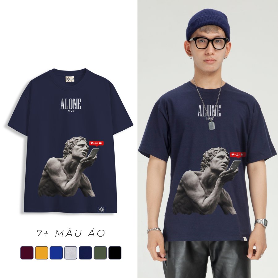 Áo unisex phông thun Cotton tượng đá cô đơn alone trên mạng xã hội localbrand MVR KK3756