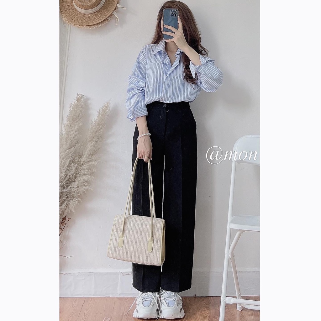 200324 Quần vải ống suông nữ ulzzang chất tuyết mưa cạp cao có size (khoá trước)