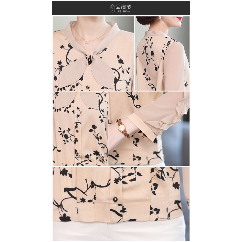 Áo sơ mi chiffon tay dài dáng rộng thời trang cho phụ nữ trung niên