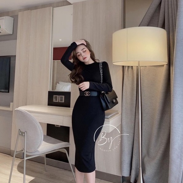 Váy Len Body Trơn Chất Mềm Co Dãn Siêu Xinh, Đầm Ôm Trơn Dáng Dài