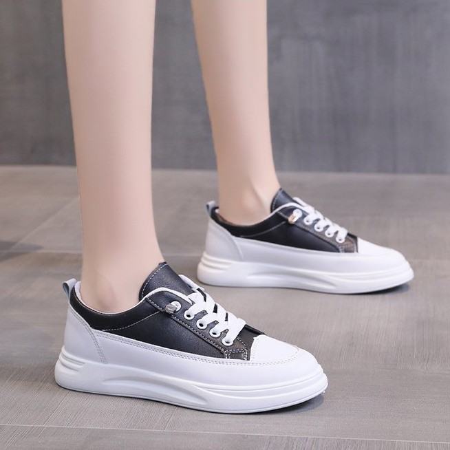Giày Thể Thao Nữ Trắng Đen Style Korea Da PU Mềm Đế Cao 3.5CM - MSP 3229