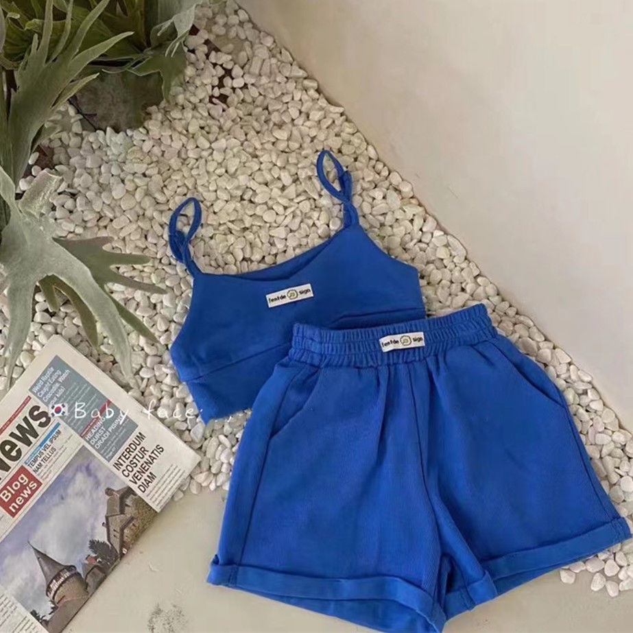 Bộ Đồ Thể Thao Hai Mảnh Áo Hai Dây Và Quần Ngắn Phong Cách Hàn Quốc Thời Trang Mùa Hè Cho Bé Gái
