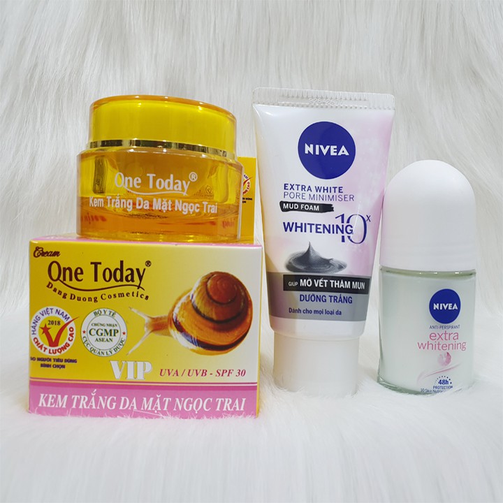 Combo Lăn Nivea Nữ 25ml  + Sữa Rửa Mặt Nivea Nữ 50g + Kem Trắng Da Mặt One Today 20g