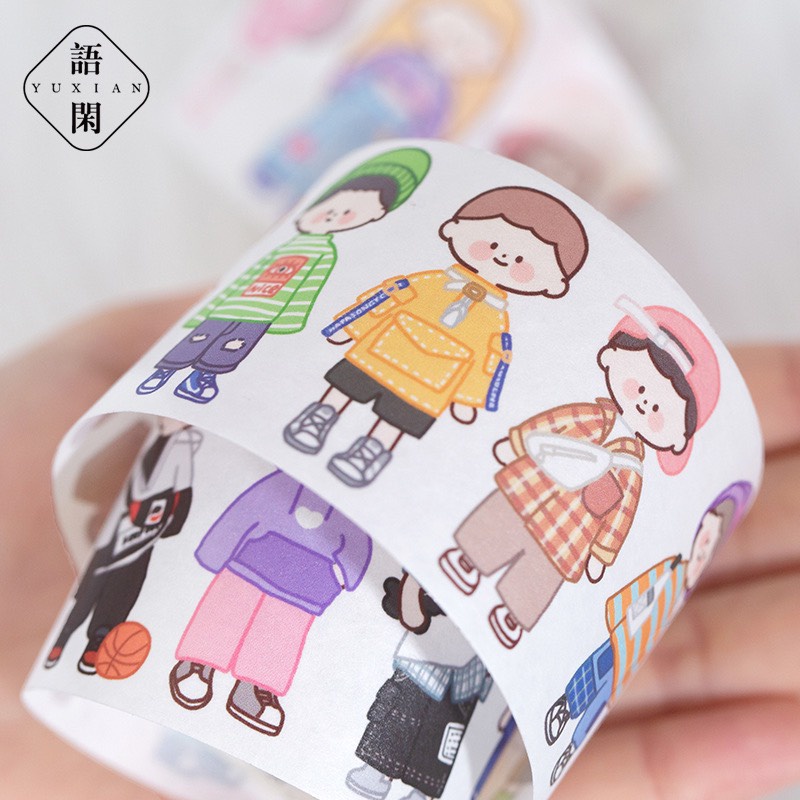Sticker Dạng Washi Tape Nhật Bản Hình Cô Gái, Chàng Trai Dễ Thương Cắt Dán