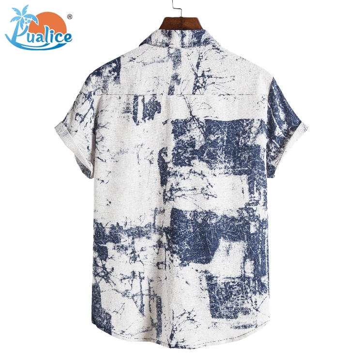 Áo sơ mi cotton lanh ngắn tay họa tiết in ấn dành cho nam | BigBuy360 - bigbuy360.vn