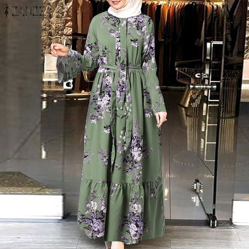 Zanzea Đầm Maxi Tay Dài Cổ Tròn In Họa Tiết Hoa Thanh Lịch Thời Trang Cho Nữ