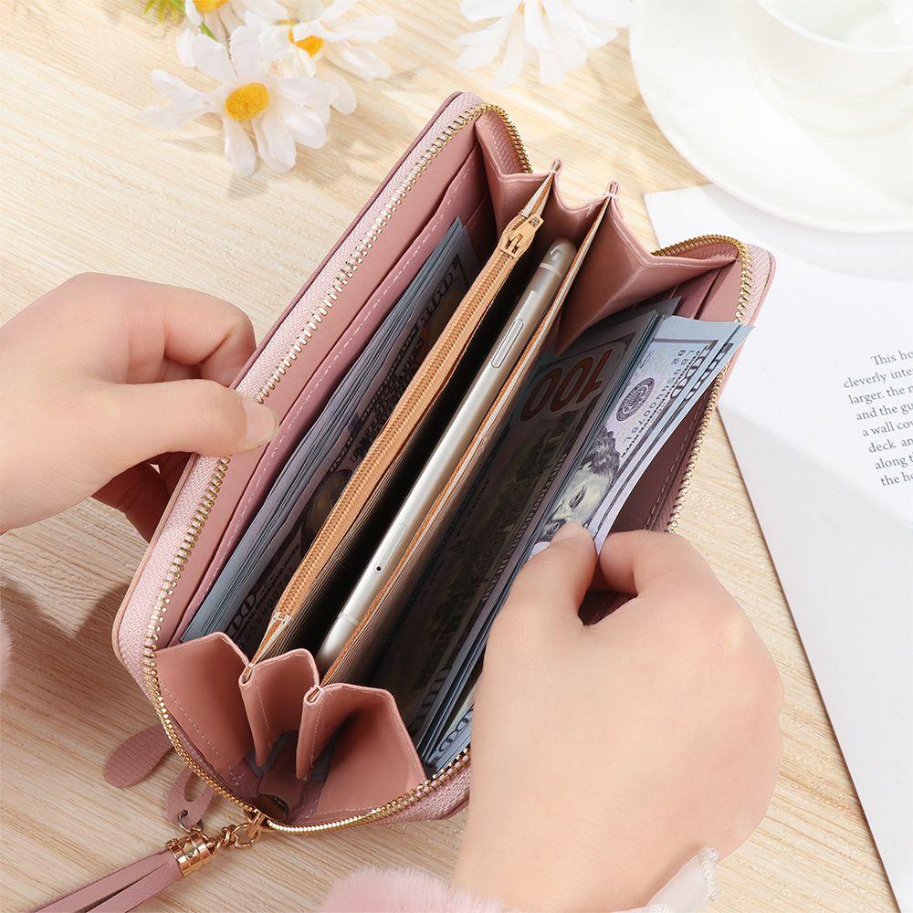 Ví Da PU Đựng Thẻ Tín Dụng Thiết Kế Hình Học Phối Tua Rua Cho Nữ