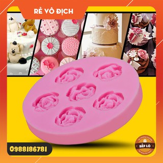 Dụng cụ làm bánh - Khuôn silicon 3D tạo hình 6 bông hoa hồng làm bánh rau câu, trang trí bánh kem