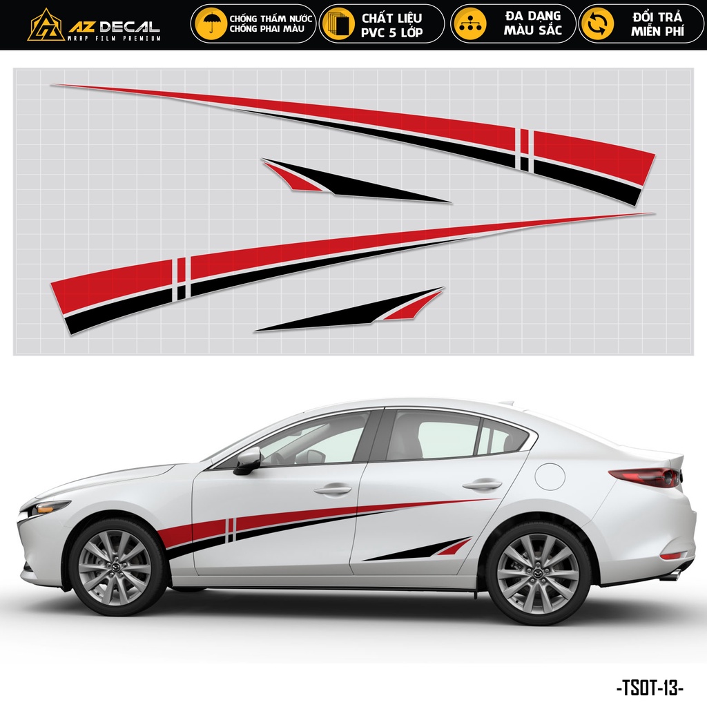 Tem Sườn Xe Ô Tô Thiết Kế Năng Động | TSOT-13 | Decal Dán Xe Hơi Oto Đẹp Nhất Năm Nay