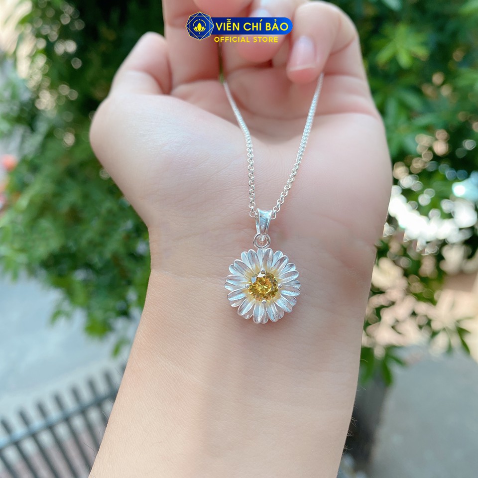 Dây chuyền bạc nữ mặt Daisy đính đá chất liệu bạc 925 thời trang phụ kiện trang sức nữ thương hiệu Viễn Chí Bảo D400655
